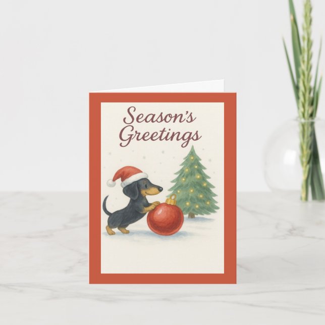 Cartão De Festividades Cute Dachshund Christmas Card - Doxie Dog  (Frente)