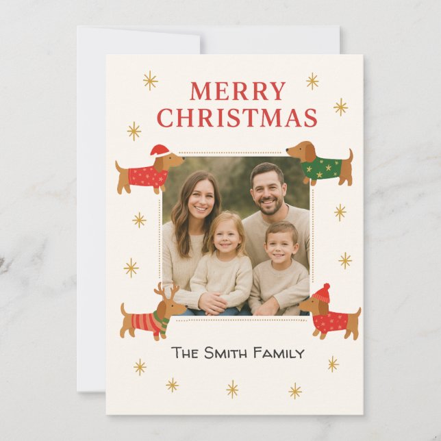 Cartão De Festividades Cute Dachshund Customizable Photo Christmas Card (Frente)