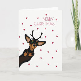 Cartão De Festividades Cute Dachshund with antlers Merry Christmas