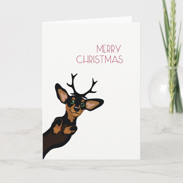 Cartão De Festividades Cute Dachshund with antlers Merry Christmas (Frente)