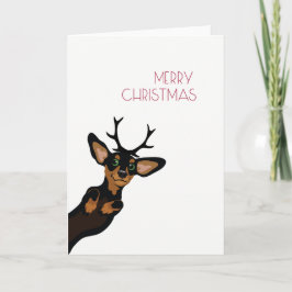 Cartão De Festividades Cute Dachshund with antlers Merry Christmas