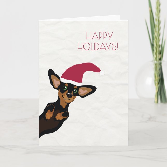 Cartão De Festividades Cute Dachshund with Santa hat holiday card (Frente)