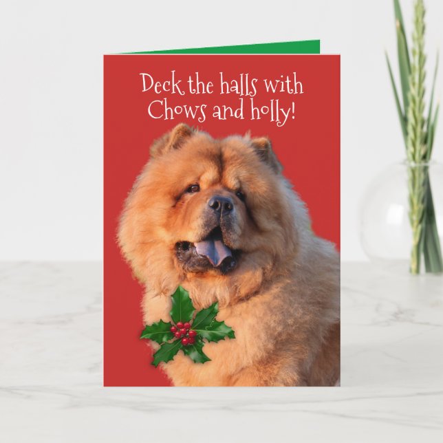 Cartão De Festividades Cute Deck The Halls With Chows and Holly Christmas (Frente)