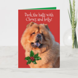 Cartão De Festividades Cute Deck The Halls With Chows and Holly Christmas