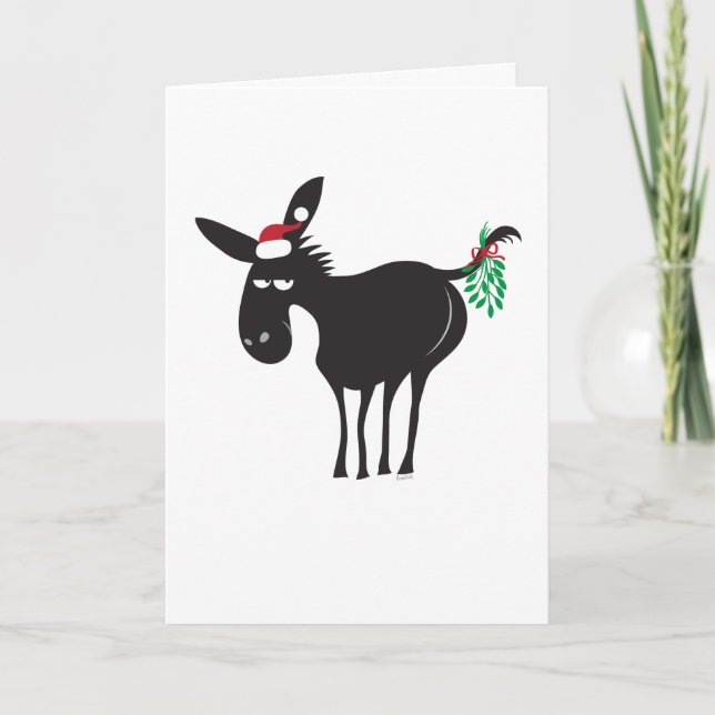 Cartão De Festividades Cute Donkey com MistletoFeliz Kissmyass (Frente)