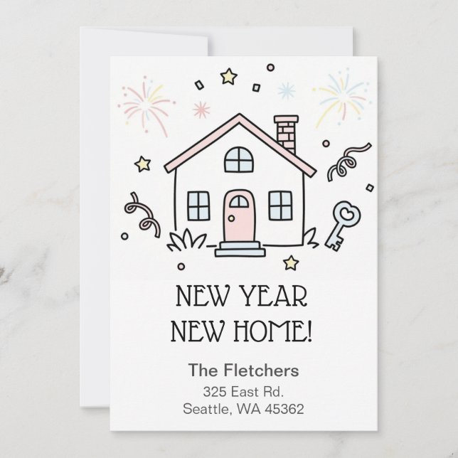 Cartão De Festividades Cute Doodle New Year New Home Moving  (Frente)