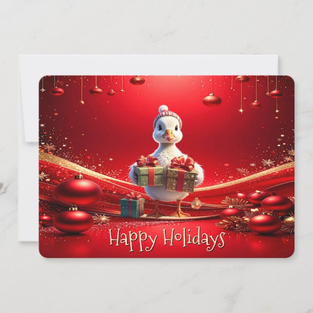 Cartão De Festividades Cute Duck Christmas Holiday Card (Frente)