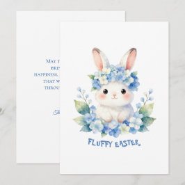 Cartão De Festividades Cute Easter Bunny Watercolor with Hydrangea