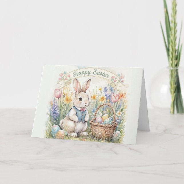 Cartão De Festividades Cute Easter Bunny with Eggs Children's Holiday (Frente)