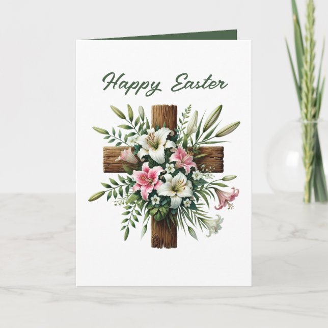 Cartão De Festividades Cute Easter Cross add message inside  (Frente)