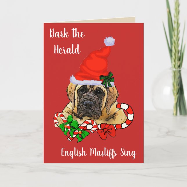 Cartão De Festividades Cute English Mastiff Puppy Christmas (Frente)