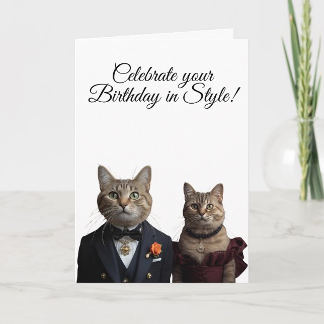 Cartão De Festividades cute fancy cats birthday love Folded Holiday Card (Frente)