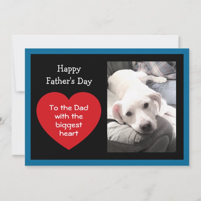 Cartão De Festividades Cute Father's Day Red Message Heart Dog Photo Blue (Frente)