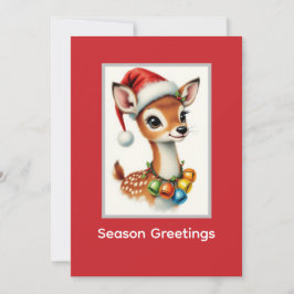 Cartão De Festividades Cute Fawn Reindeer Santa Hat