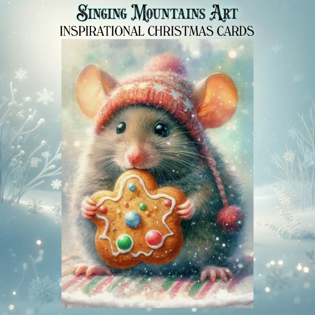 Cartão De Festividades Cute Festive Christmas Mouse With Cookie Christian (Criador carregado)