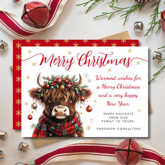 Cartão De Festividades Cute Festive Highland Cow Merry Christmas Business