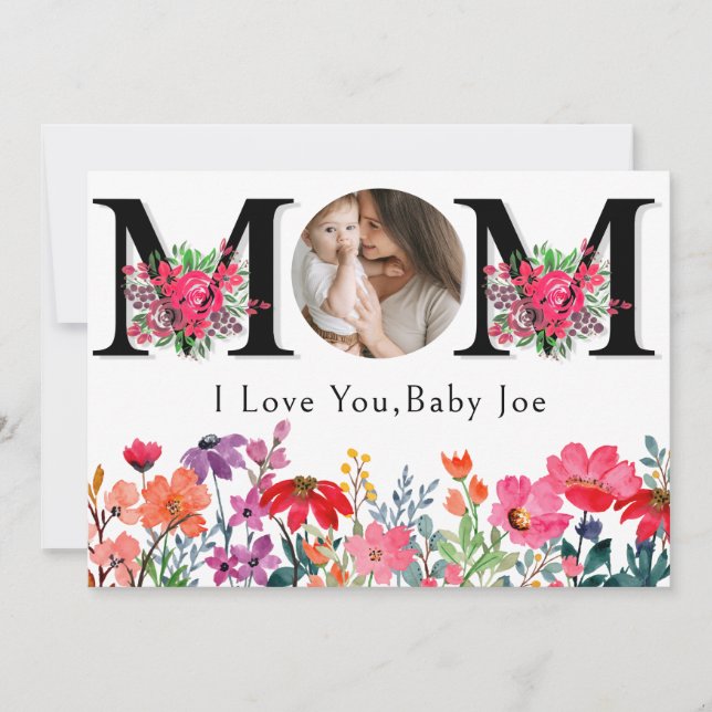 Cartão De Festividades Cute FLORA LOVE YOU MOM Mother's Day Photo Holiday (Frente)