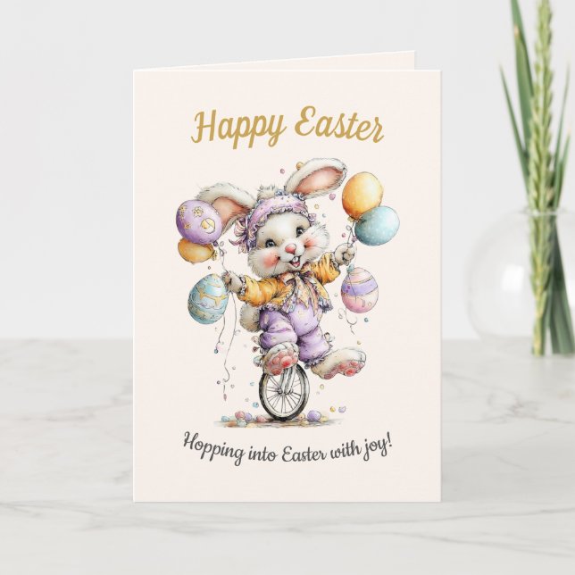 Cartão De Festividades Cute Fluffy Bunny, Funny Happy Easter Card  (Frente)
