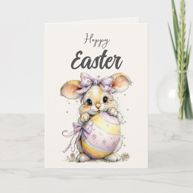 Cartão De Festividades Cute Fluffy Bunny in Spring Pastels Easter Card (Frente)