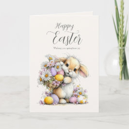 Cartão De Festividades Cute Fluffy Bunny with Egg Basket Easter Card