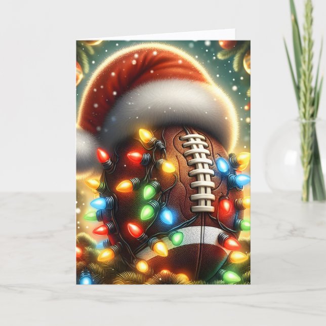 Cartão De Festividades Cute Football in String Lights Christmas (Frente)