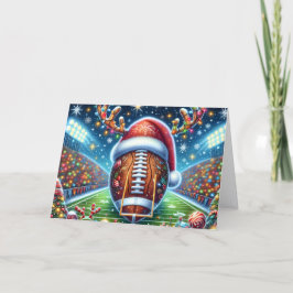 Cartão De Festividades Cute Football with Reindeer Antlers Christmas