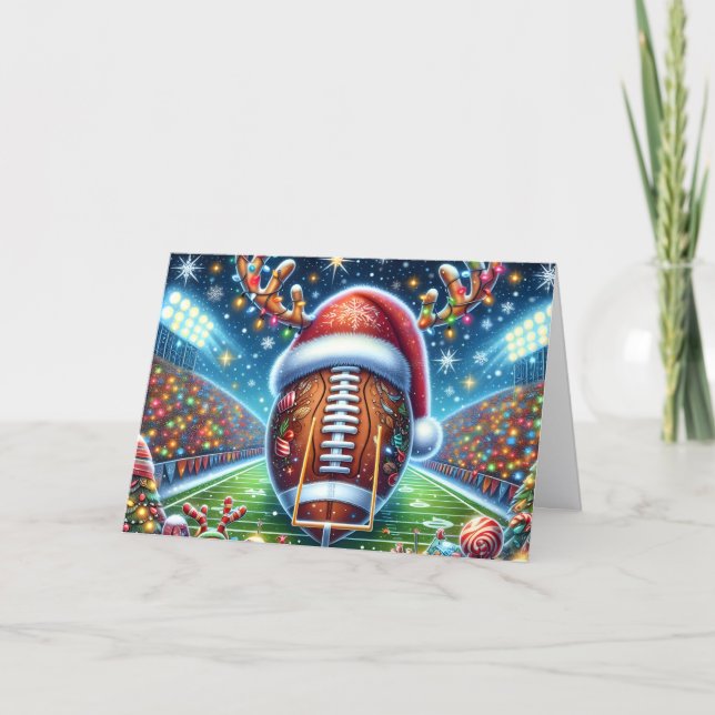 Cartão De Festividades Cute Football with Reindeer Antlers Christmas (Frente)