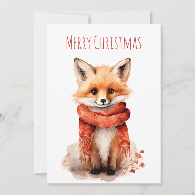 Cartão De Festividades Cute Fox Pup in a Red Scarf Christmas (Frente)