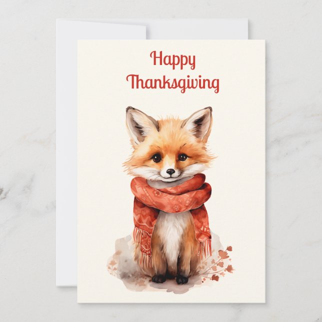 Cartão De Festividades Cute Fox Pup in a Red Scarf Thanksgiving (Frente)