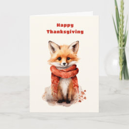Cartão De Festividades Cute Fox Pup in a Red Scarf Thanksgiving