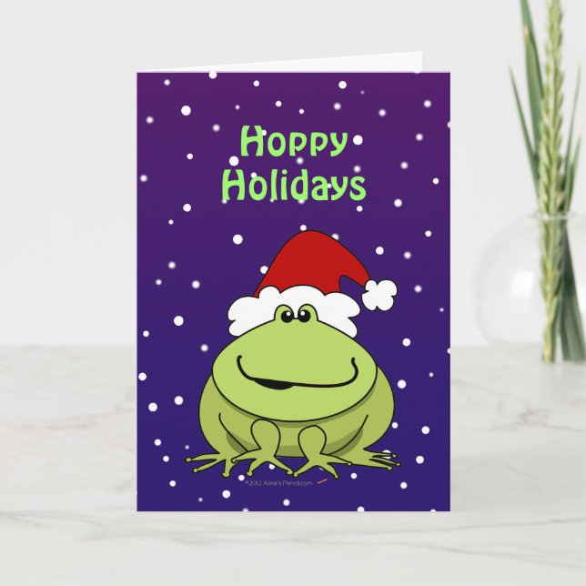 Cartão De Festividades Cute Frog Whimsical Christmas Hoppy Holidays Funny (Frente)