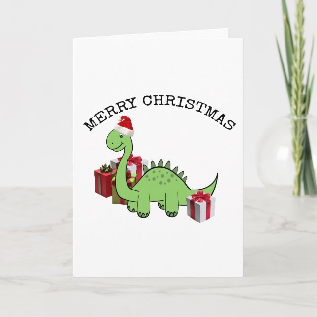 Cartão De Festividades Cute funny  Christmas Santa dinosaur (Frente)
