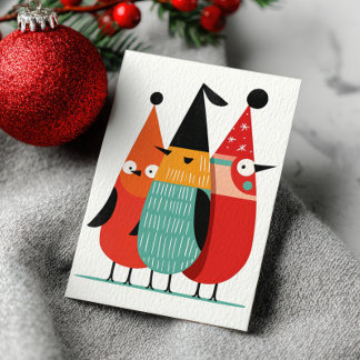 Cartão De Festividades Cute Funny Xmas Birds Minimalist Merry Christmas