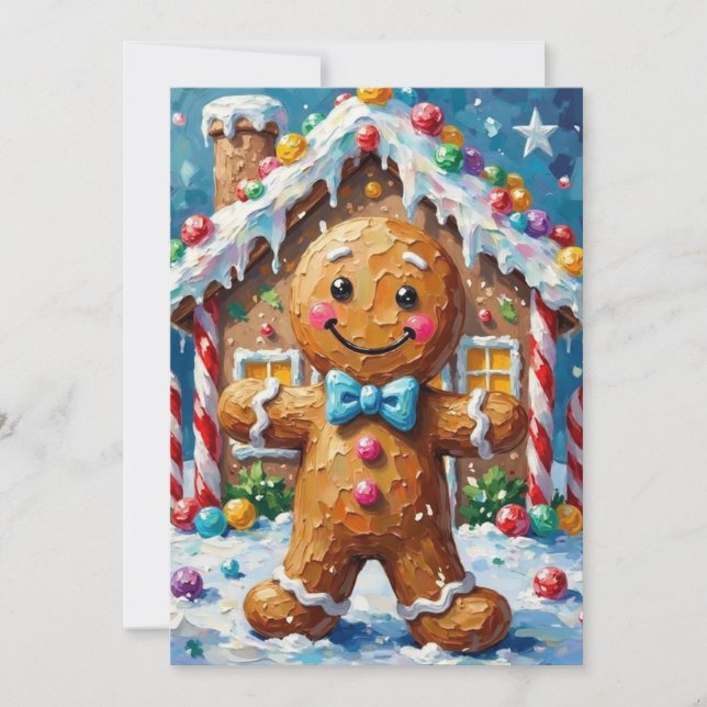 Cartão De Festividades Cute Gingerbread Man Cheerful Christmas Cookie Art (Frente)