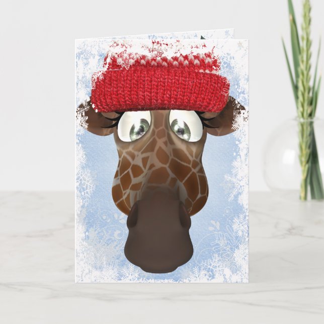 Cartão De Festividades Cute Giraffe in Winter Hat Christmas Card (Frente)