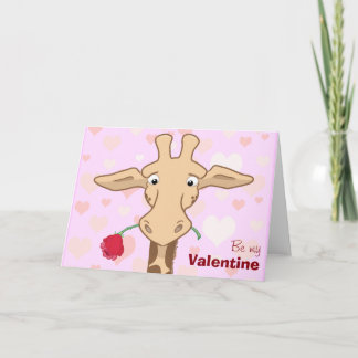 Cartão De Festividades Cute Giraffe & Rose Valentine Card