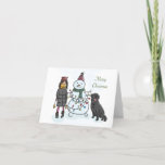 Cartão De Festividades Cute Girl, Snowman & Dog Christmas Card<br><div class="desc">A great choice for anyone on your list.</div>