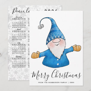 Cartão De Festividades Cute Gnome de Azul Calendário de Natal 2026 Feliz