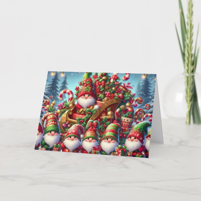 Cartão De Festividades Cute Gnome Family Christmas (Frente)