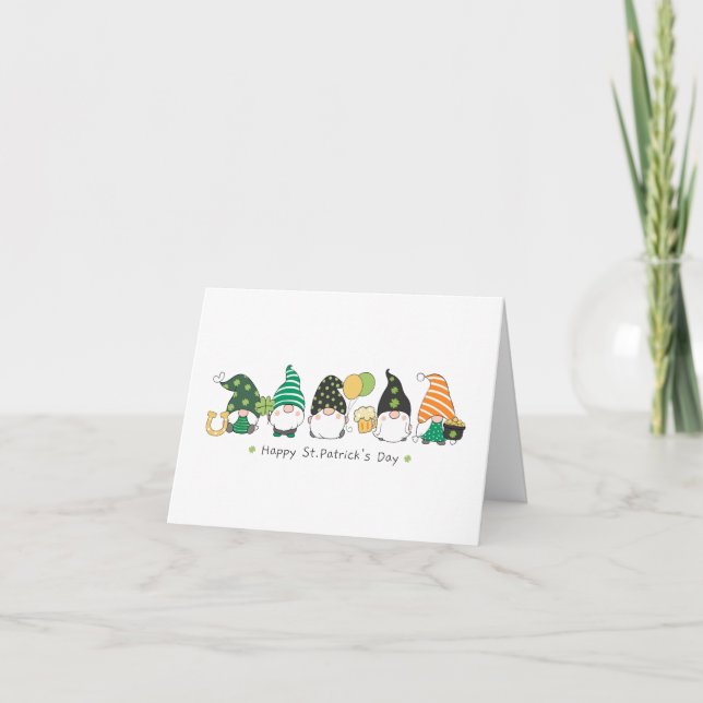 Cartão De Festividades Cute Gnome Saint Patrick's Day Folded Card (Frente)