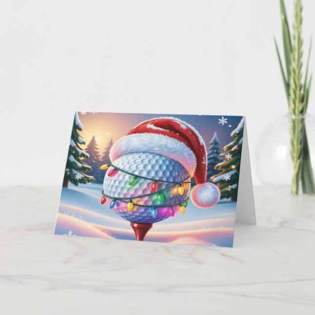 Cartão De Festividades Cute Golf Ball and Santa Hat (Frente)