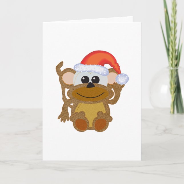 Cartão De Festividades Cute Goofkins Xmas furry monkey santa (Frente)