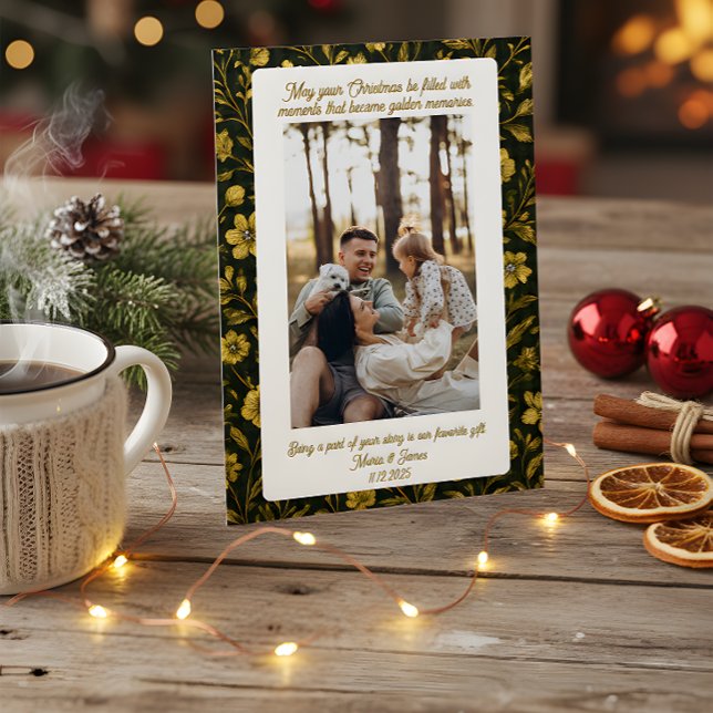 Cartão De Festividades Cute Green Plaid Portrait Photo Christmas Holiday  (Criador carregado)