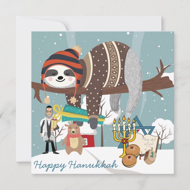 Cartão De Festividades Cute Hanukkah Sloth (Frente)