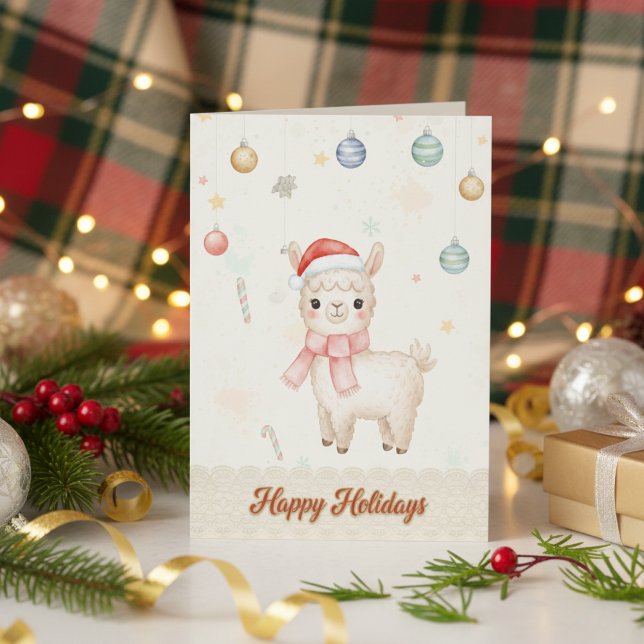 Cartão De Festividades Cute Happy Holidays Llama Holiday Card (Cute Happy Holidays Llama Holiday Card)
