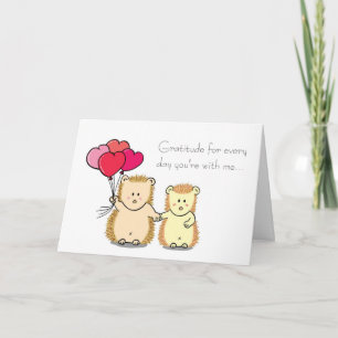Cartão De Festividades Cute Hedgehog Couple Cartoon Valentine's Day Card