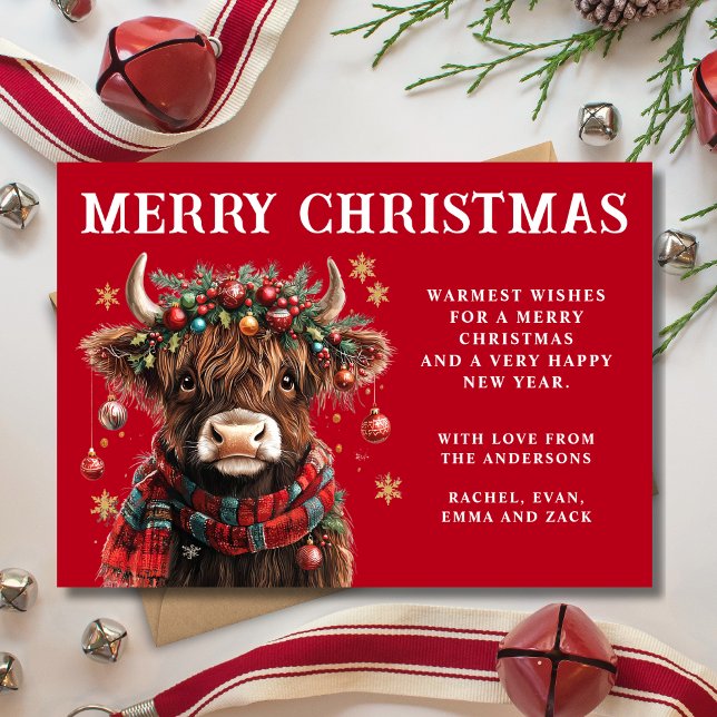 Cartão De Festividades Cute Highland Cow Christmas (Criador carregado)