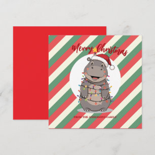 Cartão De Festividades Cute Hippo árvore de Natal zoológico safari Xmas x