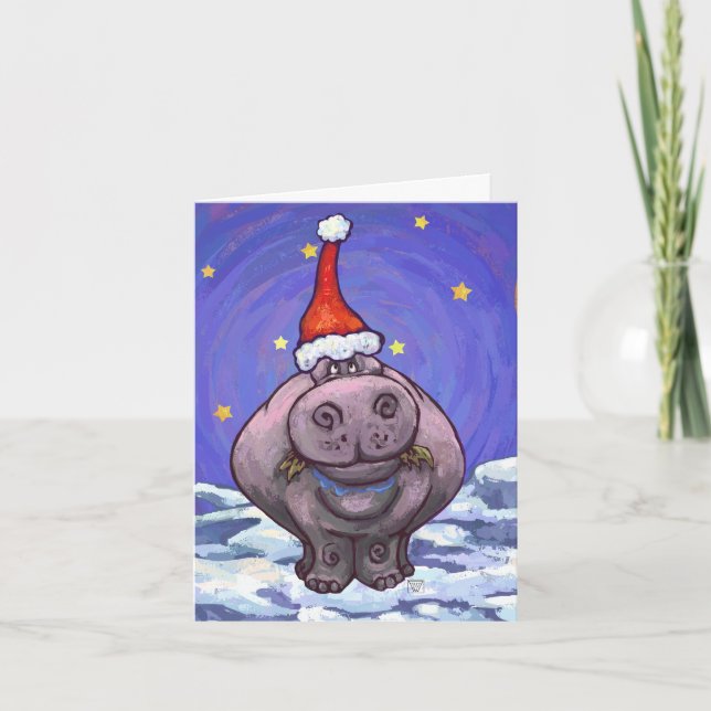 Cartão De Festividades Cute Hippo Holiday Card (Frente)