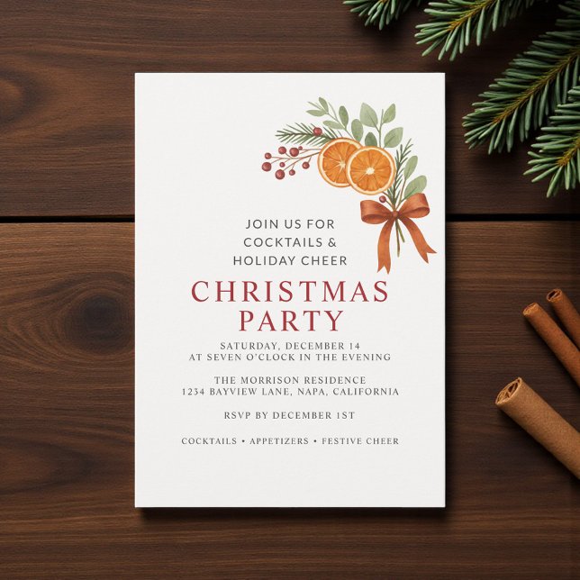 Cartão De Festividades Cute Holiday Christmas Party Botanical Invitation (Criador carregado)